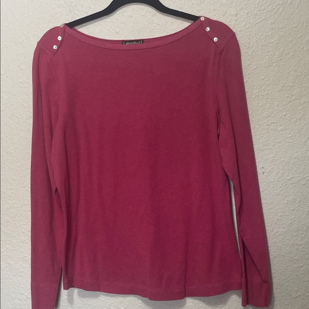 Eddie Bauer Women's Reddish.Long-Sleeve Boatneck Top  with Shoulder Buttons.